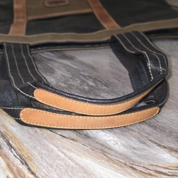 ADI-ORR by Hana Rozens Large Leather Canvas Tote Bag Brown Black Shoulder Bag - Picture 3 of 7